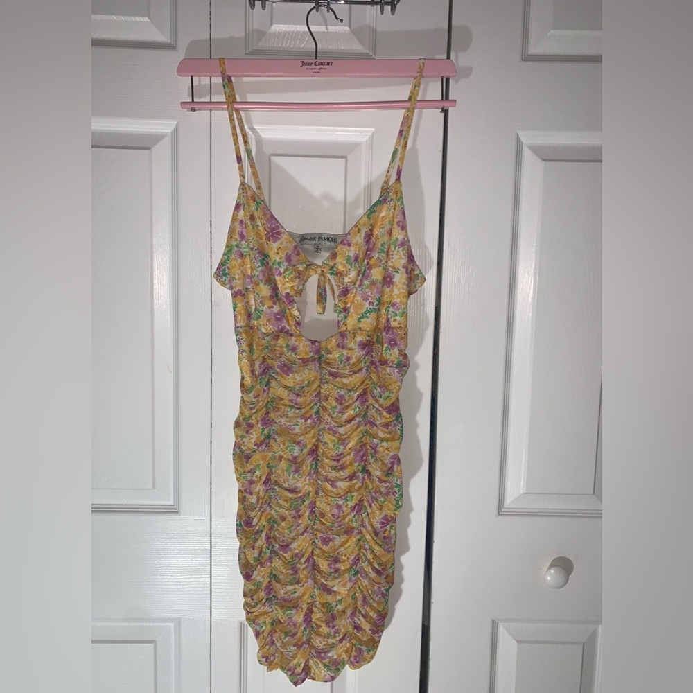 Golden Garden Ruched Mini Dress
